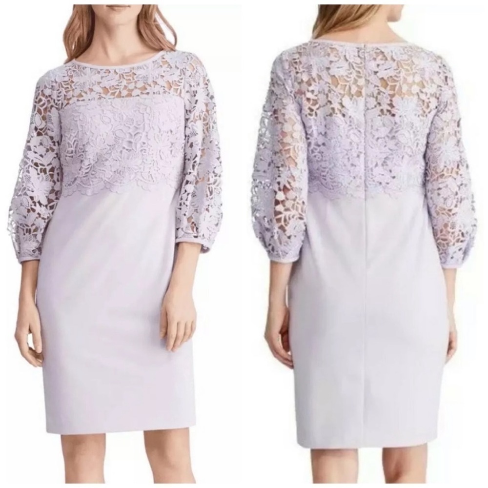 Lauren Ralph Lauren NWT Fresh Orchid & Wheat LaceBalloon-Sleeve Sheath Dress 8P - Picture 16 of 16